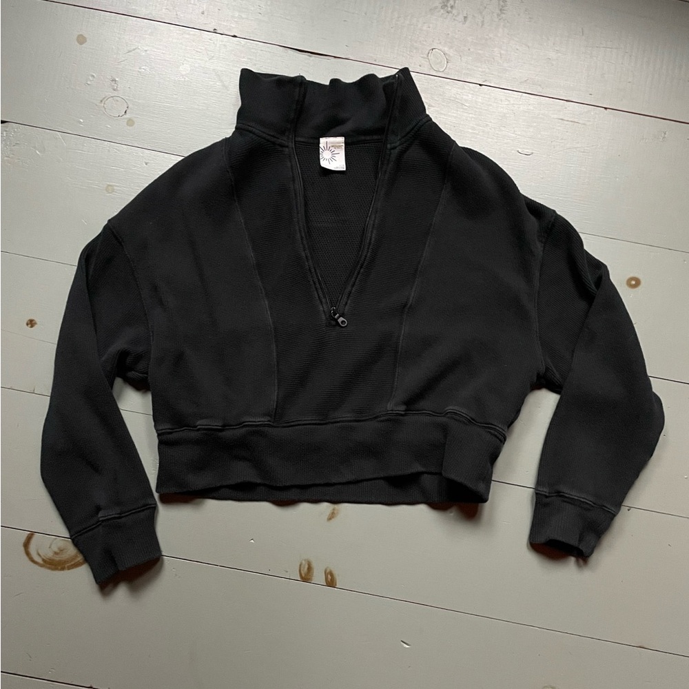 Aerie Black half zip crop pullover sweatshirt